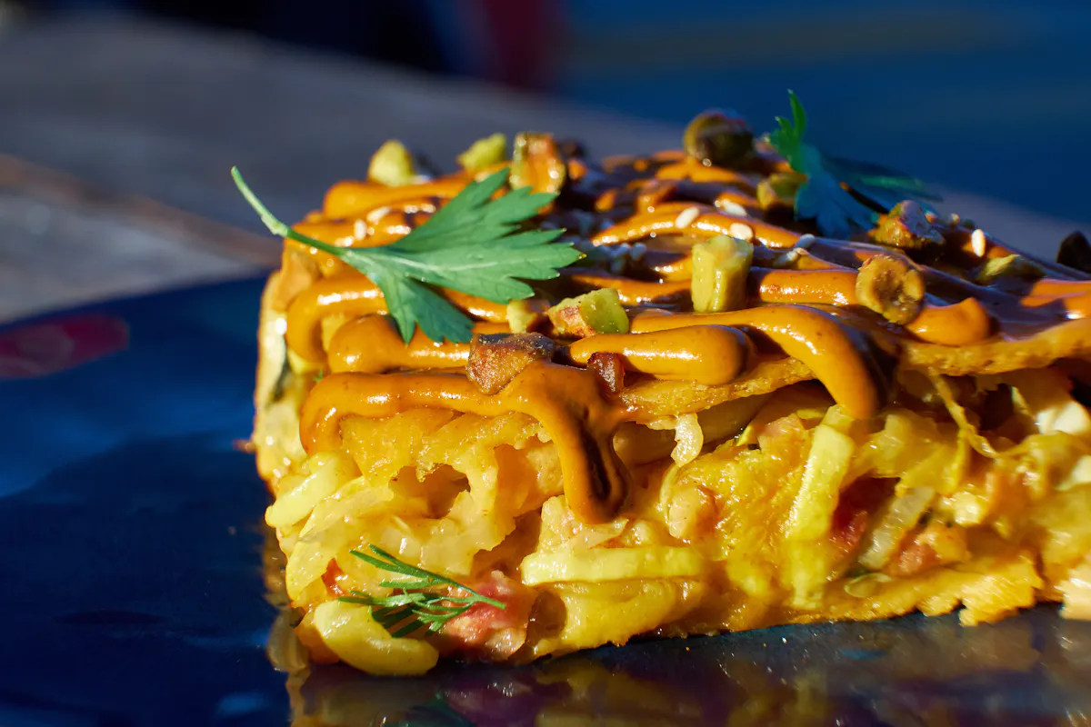 a close up of mac and cheese